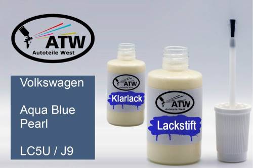 Volkswagen, Aqua Blue Pearl, LC5U / J9: 20ml Lackstift + 20ml Klarlack - Set, von ATW Autoteile West.